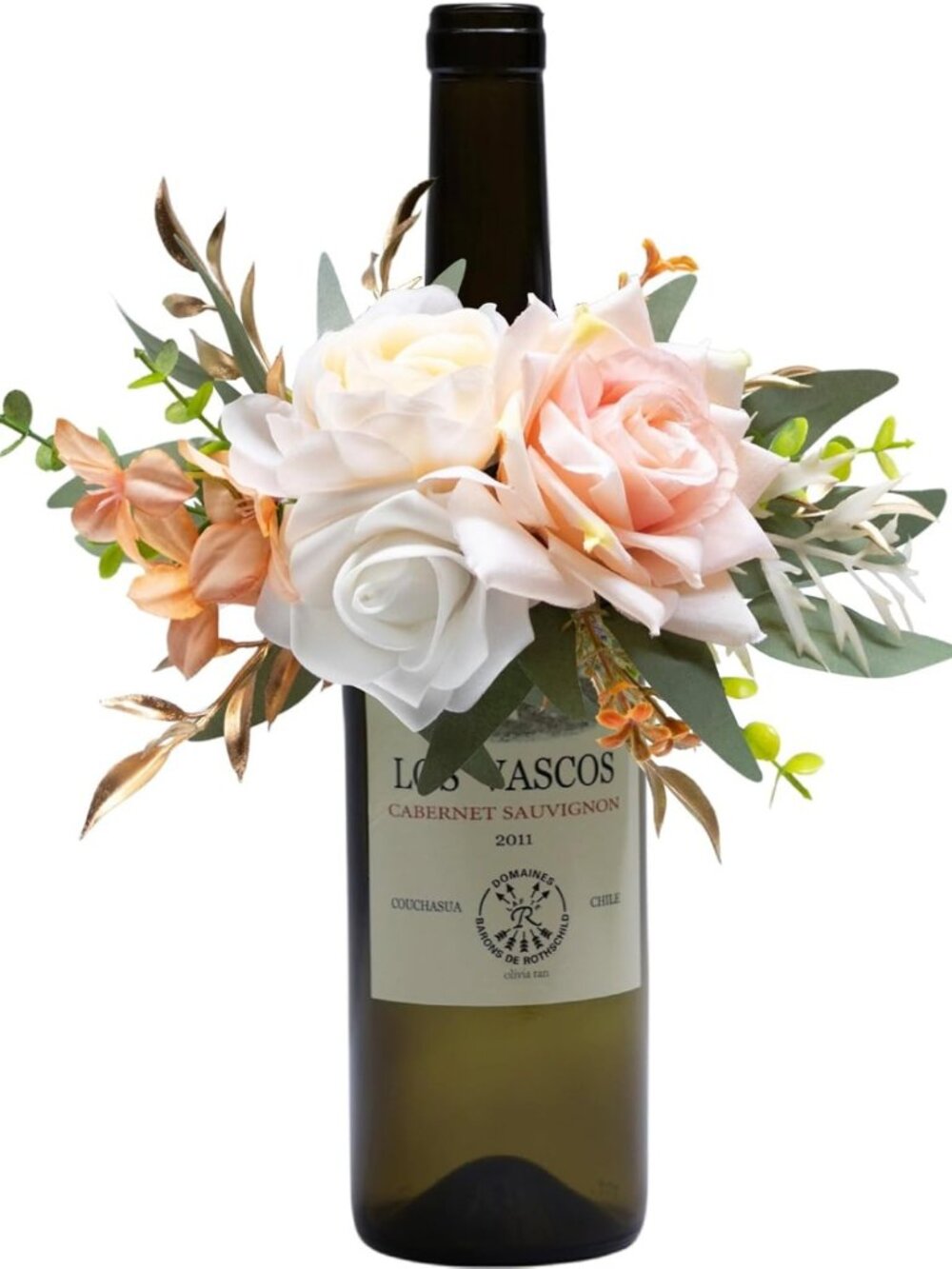 Champagne Wine Bottle Flower Set | Artificial Foam Flowers for Weddings & Decor